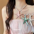 Pearlized Starfish Cord Necklaces Stud Earrings Four Colors view 4
