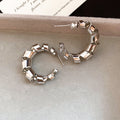 Angular Linked Metal Hoop Stud Earrings Statement Jewelry Pair view 7