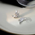 Silver Tone Purple Center Angel Wing Stud Earrings view 4