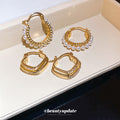 Crystal Pearl Hoop Earrings in Polished Statement Design view 4