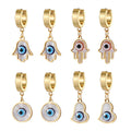 Gold Tone Mother of Pearl Evil Eye Huggie Drop Earrings view 5