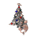 Cat and Christmas Tree Brooch with Colorful Crystals view 2