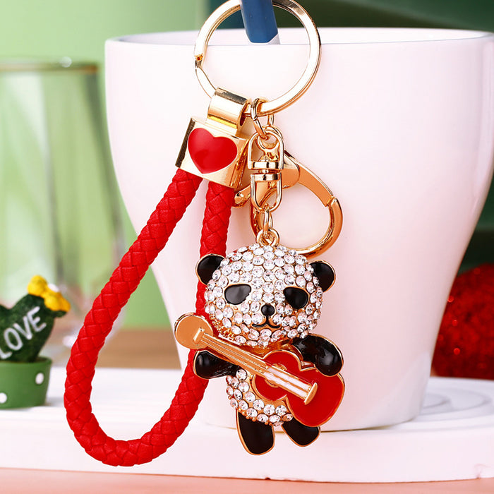 Jeweled Guitar Panda Keychains in Four Configurations with Two Wrist Loops