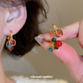 Pair of Metal Tone Multicolor Beaded Mini Hoop Earrings view 2