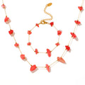 Gold Chain Coral Pink Natural Stone Necklace Bracelet view 5