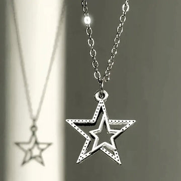 Hollow Dotted Star Pendant Necklace Gold Silver Black Gold