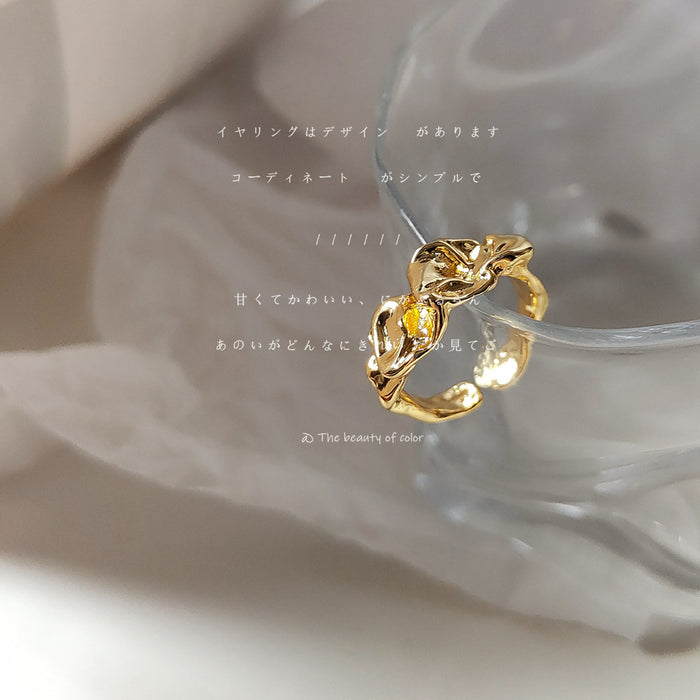 Gold Tone Abstract Face Sculpted Folded Chunky Open Adjustable Ring