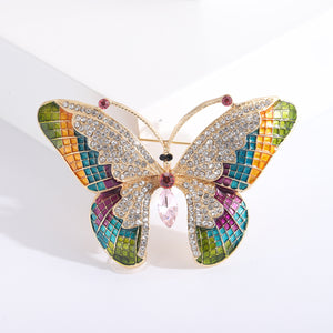 Gold Multicolor Enamel Butterfly Brooch Rhinestone Wings