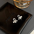 Clear Floral Bow Silver Tone Delicate Small Stud Earrings view 4
