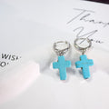 Turquoise Stone Silver Hoop Drop Earrings 11 Styles view 8