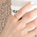 Gold Thin Band Rings Square Zircon and Oval Glass Stones view 6
