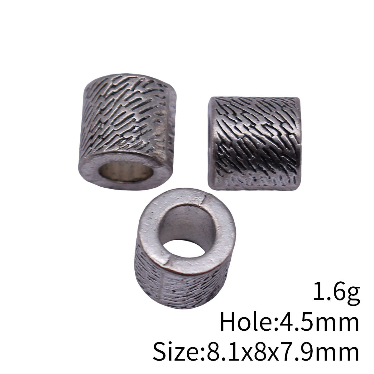 8.1x8x7.9mm 1.6g Antique Silver Zinc Alloy Textured Large Hole Spacer Beads for Dreadlock Jewelry