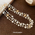 Layered Pearl Necklace with Gold Tone Cross Charms view 2