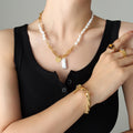 Pearl Bead Necklace Gold Links LOVE Heart Drop Charm view 4