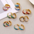 Gold Domed Colorblock Zircon Huggie Earrings Sizes view 3
