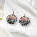 Silver Tone Round Pressed Flower and Stone Drop Earrings view 3