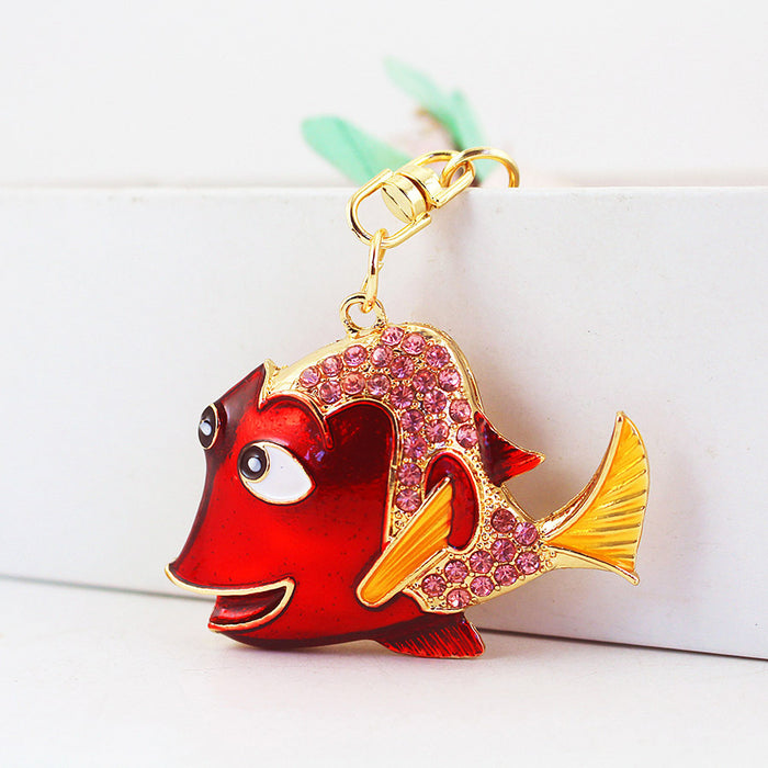 Cute Rhinestone Big Eye Fish Ocean Animal Keychain Bag Charm