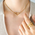Irregular Open Heart Pendant Necklace Gold Tone Chain view 4
