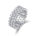 Silver Tone Three-Row Bezel Round CZ Band Ring Sizes 6-10 view 5