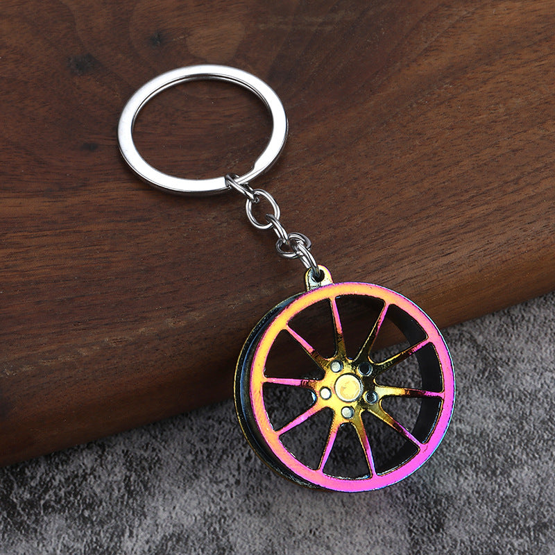 Round Car Wheel Rim Metal Keychain Auto Accessory Charm