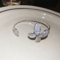 Silver Crystal Flower Vine Open Bangle Butterfly Cuff view 7