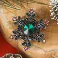 Dark Snowflake Brooch with Green Center Crystal Crystal Pin view 2