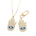 Gold Tone Crystal Hamsa Eye Necklace and Clip Keychain Options view 5