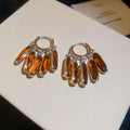 Amber Oval Crystal Cluster Silver Tone Hoop Earrings view 6