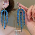 Rhinestone Arch Multi Chain Fringe Stud Earrings Fashion Jewelry for Women view 4
