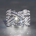 Interwoven Baguette Clear Stone Multi-Rail Wide Ring In Silver Tone view 2