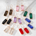 Rectangle Glass Crystal Dangle Earrings Gold Hooks 8 Colors view 1
