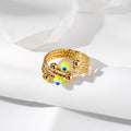 Gold Tone Textured Multiband Evil Eye Adjustable Rings view 6