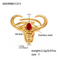 Sculpted Bull Head Open Rings With Red and Black Enamel Accents view 9