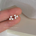 Mini White Pink Enamel Three Petal Flower Gold Tone Studs view 4