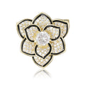 Gold Camellia Flower Brooch Clear Zircon Black Enamel view 5