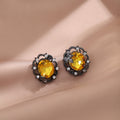 Dark Metal Filigree Oval Crystal Butterfly Stud Earrings view 2