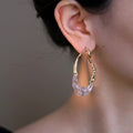 Clear Resin Teardrop Earrings with Hammered Gold Tone Hoops view 3