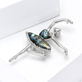 Silver Ballerina Brooch Abalone Shell Tutu Clear Rhinestones view 2