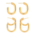 Geometric C-Shape Hoop Earrings Stainless Steel Gold Silver view 5