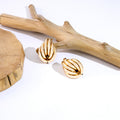 Gold Geometric Ridged Wrap Oval Stud Earrings Metal view 4