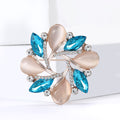 Rose Gold Cat Eye Crystal Floral Wreath Brooch Two Blues view 3