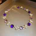 Purple Cabochon And Pearl Like Necklace And Earrings In Gold Tone view 7