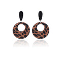 Brown Black White and Pink Leopard Print Ring Dangle Earrings view 5