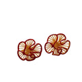Gold Red Openwork Flower Stud Earrings Statement Jewelry view 5