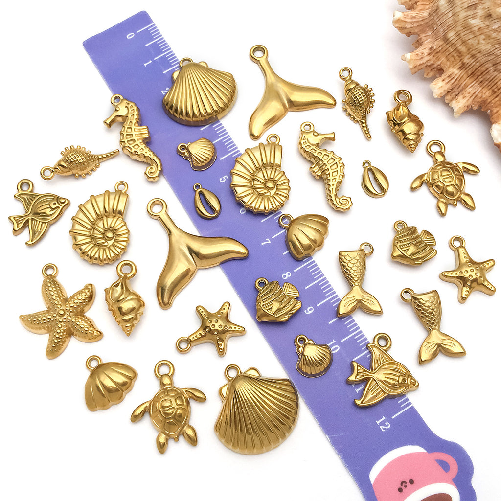 Gold Stainless Steel Shell Conch Fish Ocean Charm Pendant for DIY Bracelet Necklace