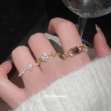 Open Adjustable Pearl Zircon Ring Three Metal Styles