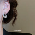Silver Tone Textured Open Square Stud Earrings With Crystals view 3