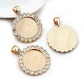Crystal Border Round Cabochon Pendant Bases in Gold and Silver view 2