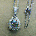 White Gold Teardrop Halo Pendant Necklace Clear Zircon view 2