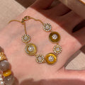 Gold Tone Crystal Disc Beaded Slider Bracelet Wrist Jewelry view 1